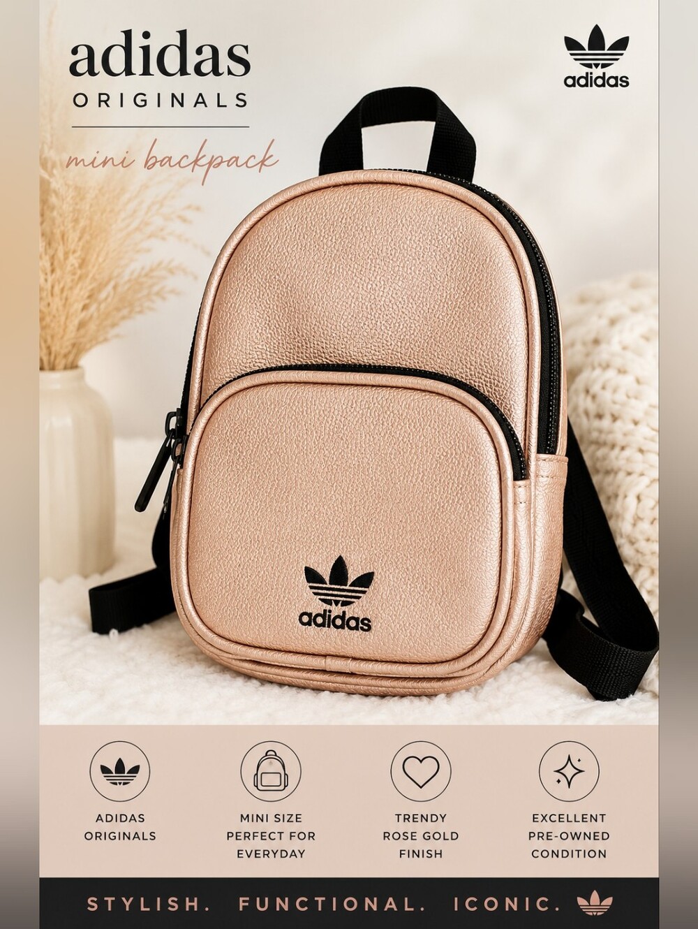 Adidas Originals Rose Gold Metallic Mini Backpack